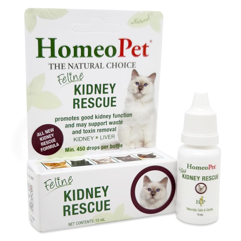 HomeoPet Feline Kidney Rescue, Safe and Natural Renal Supplement for Cats and Kittens, 15 Milliliters