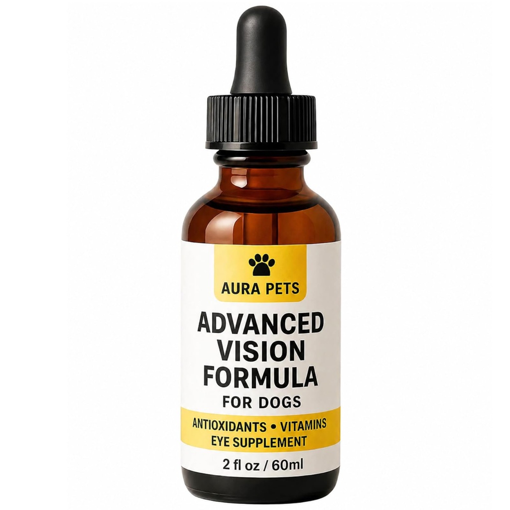 Aura Pets Advanced Vision Formula for Dogs, with Zeaxanthin, Astaxanthin, Lutein, Supports Vision and Overall Eye Health, Clears Debris, Reduces Cloudiness, 60ml