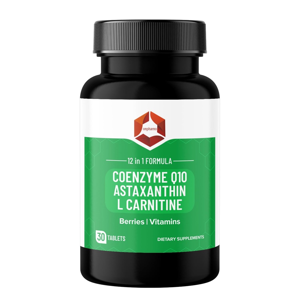 CoQ10 Supplement with Astaxanthin & L-Carnitine | Heart, Energy & Mitochondrial Support | with Berry Extracts, Vitamins, Antioxidants | 12-in-1 Cellular Energy Booster | 30 Tablets
