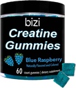 Bizi Creatine Gummys для мужчин и женщин - 1 г моногидрата креатина на десну - Арбузный аромат - Тренировка, мышечный рост и добавка к восстановлению - Vegan & Gluten Free (60 кт) (Blue Raspberry)