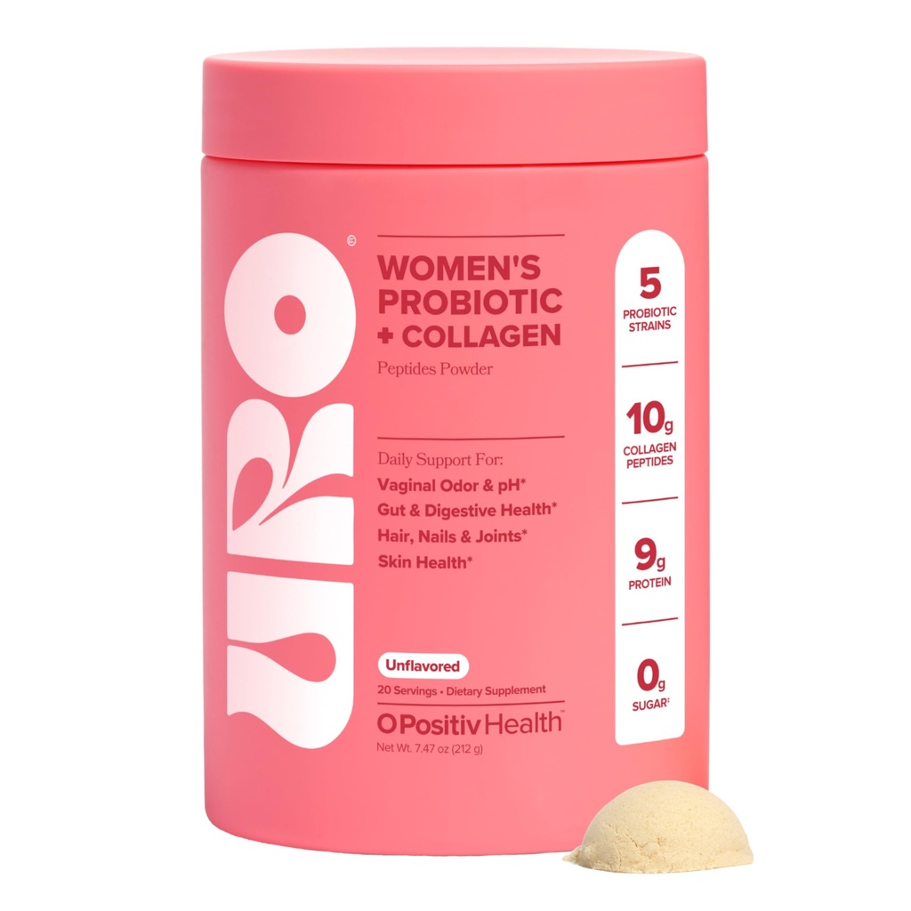 URO Women’s Probiotic + Collagen Peptides Powder – Vaginal, Skin & Gut Health In One Daily Scoop – With Hydrolyzed Collagen Peptides, Probiotic Blend, and XOS Prebiotics – 20 servings