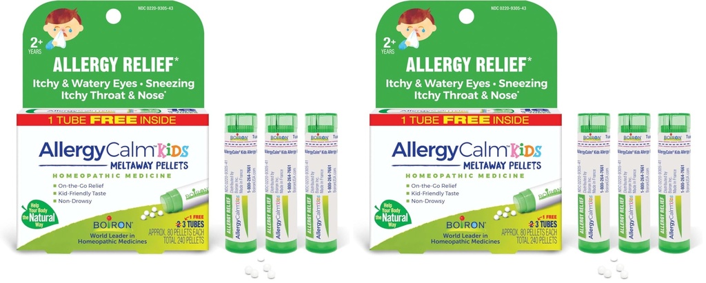 Boiron AllergyCalm Kids Pellets for Relief from Allergy and Hay Fever Symptoms of Sneezing, Runny Nose, and Itchy Eyes or Throat - 80 Count (Pack of 6)