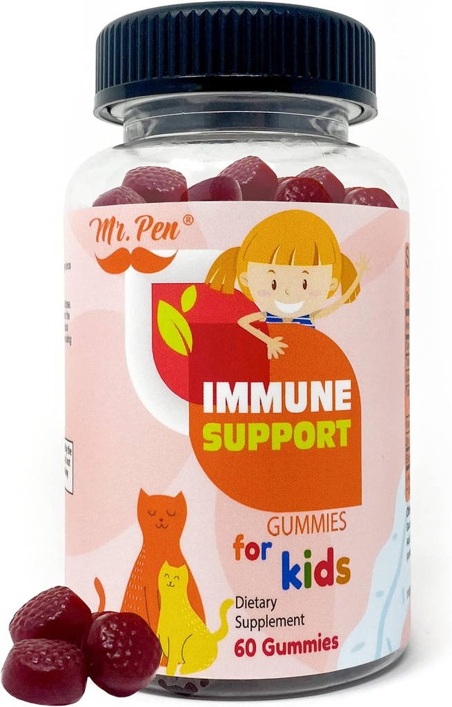 Mr. Pen Elderberry Vitamin C Zinc Gummies for Kids | 60 Count | 2 mesi di alimentazione | 4+ anni, Supporto immunitario Gummies, Basso zucchero, Non OGM, Vegan, Gluten Free, Pectin Chews