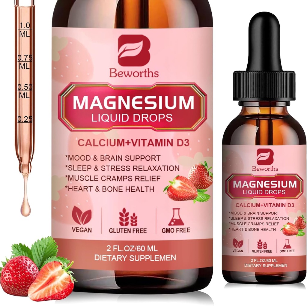 Magnesium Liquid Drop, Magnesium Glycinát dodatek Komplex s hořčíkem Taurát, Citrát, vápník, draslík, vitamín, zinek - Podpora relaxace, energie a Bowel zdraví