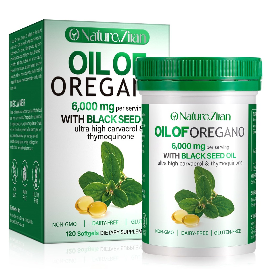 O NATURE . ZIRAN Oil of Oregano Softgel - Organic Oil of Oregano with Black Seed - 2 in 1, 120 Count