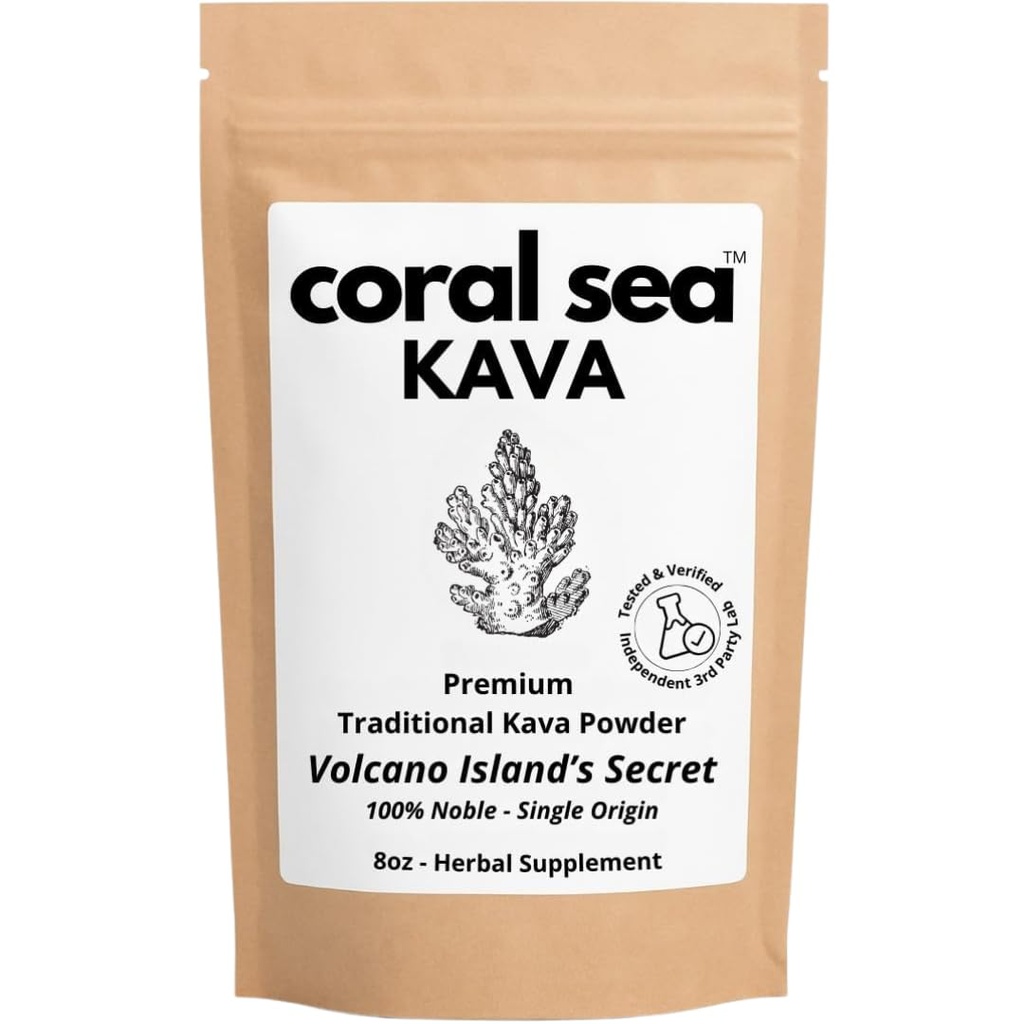 Kava Powder Noble Kava Kava Root Drink Vanuatu Traditional Grind Tea Calming Uplifting Heady Strong Natural Bitter Flavor Volcano Island's Secret 8oz
