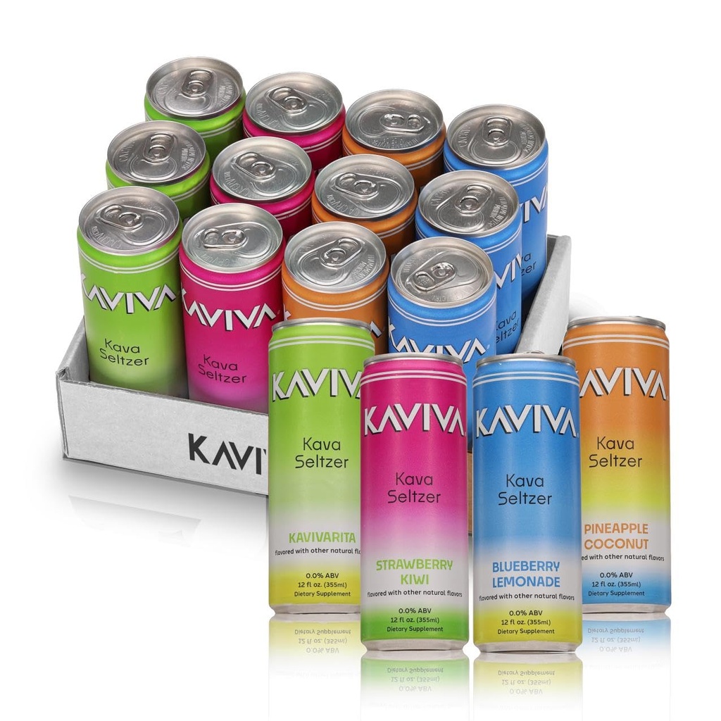 Kaviva | Kava & Seltzer | Relaxation Drink | 50 calories | All Natural | Non-ALC Functional Beverage | Refreshing Alternative | Clean Ingredients