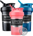 BlenderBottle Classic V2 Shaker Bottle Perfect for Protein Shakes and Pre Workout, 20-Ounce (3 Pack), Black, Navy, Pink