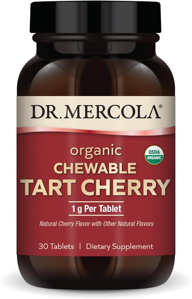Dr. Mercola Orgánica Chewable Tart Cherry, 30 Servings (30 Capsules), Non-GMO, Gluten Free, Soy Free