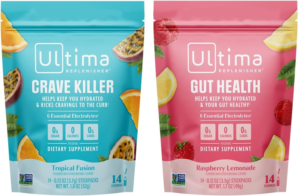 Ultima Replenisher Electrolyte Toz İçecek Mix Sche – Sugar Free – Crave Killer ve Gut Health, 14 Stickpacks – 6 Electrolytes and Minerals – Keto Friendly, Vegan, Non-GMOMO