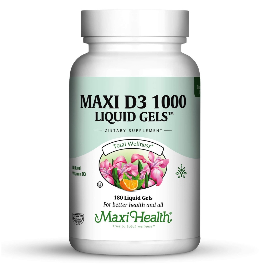 Maxi Health® Vitamin D 1000 IU, Easy-to-Swallow (180 Liquid Gels) | Kosher | Easy-to-Swallow Vitamin D3 | Calcium Absorption, Immune & Bone Support | Doctor Formulated