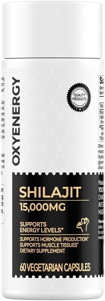 Oxy Energy Shilajit Capsules สําหรับผู้ชายและผู้หญิง, Purre Helpian Shilajit 15,000mg, Stamina & Imumuni, 60 capsues