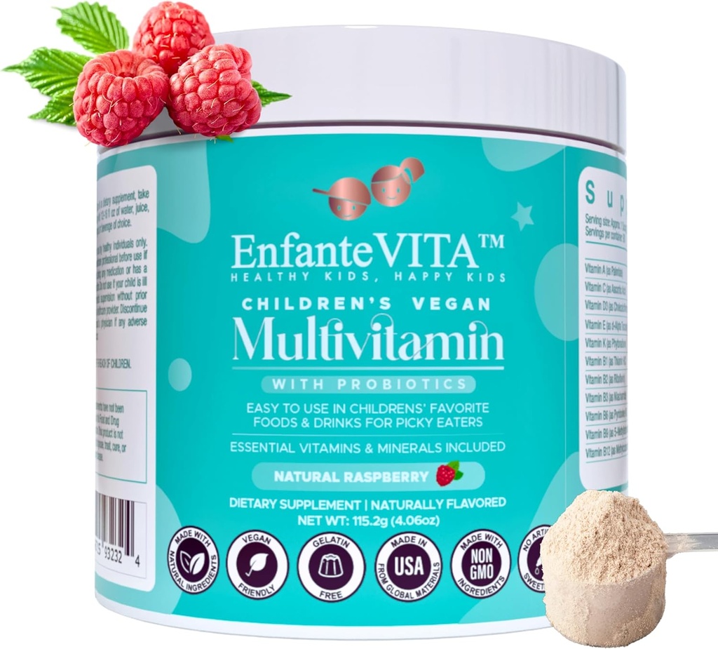 All in One Kids Vitamins, 90 Day Supply, Powder Multiвитамини с пробиотици, Имунна поддръжка, Gut Health, Vegan D3, Sugar Free, Non ГМО, Natural Flavor, Доктор Формулиран, Daily Nutrition