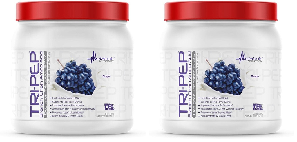 Metabolic Nutrition - TRIPEP - Tri-Peptide Branch Chain Amino Acid, BCAA Powder, Pre Intra Post Workout Supplement, Grape, 400 Grams (40 Servings) (Pack of 2)