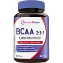Doctor's Recipes BCAA 1000 mg, 2:1:1 Ratio, L-Leucine, L-lsoleucine, L-Valine, Branched Chain Amino Acids, Fast Recovery, Endurance, Energy, Vegan, 60 Capsules