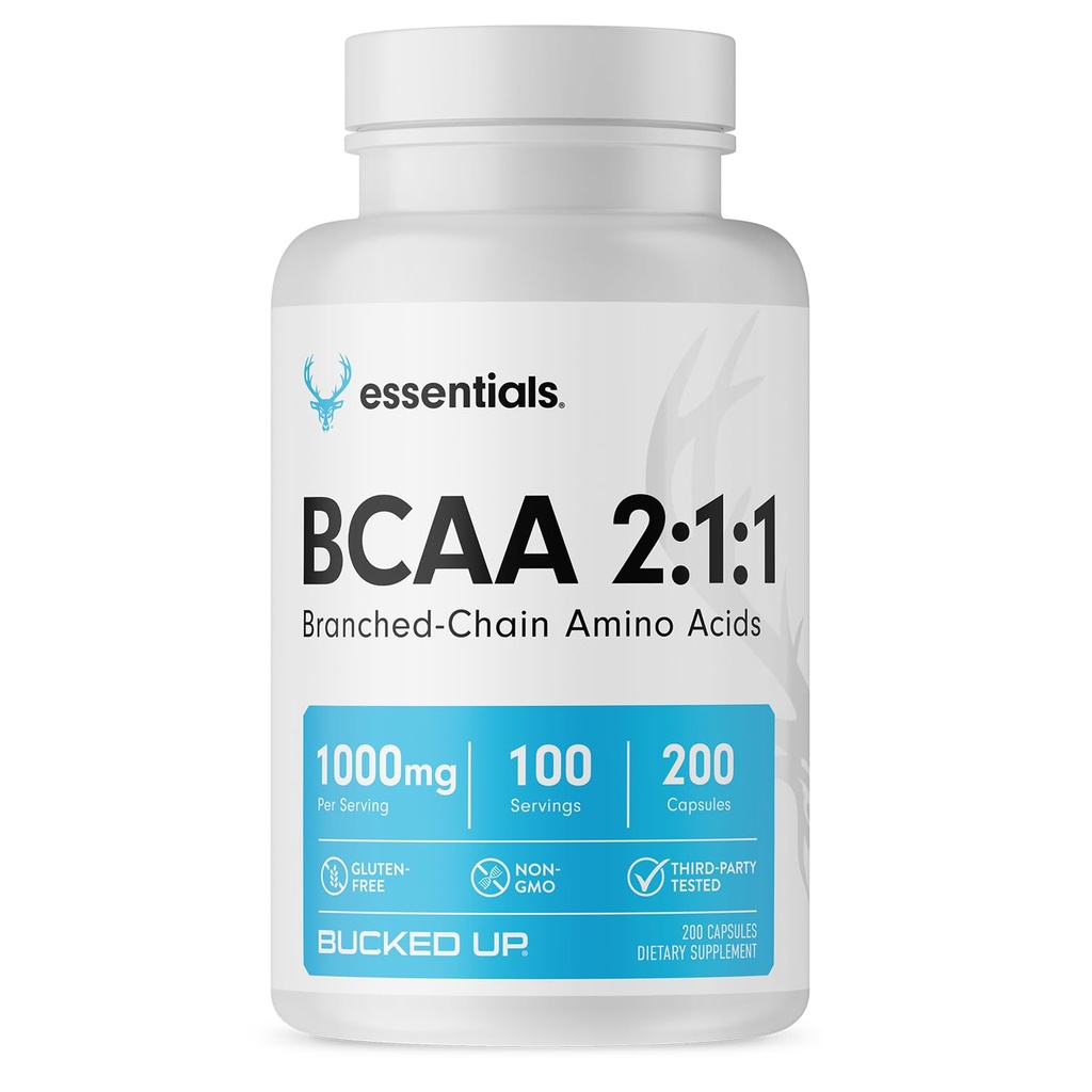 Bucked Up BCAA 2:1:1 Capsules | Branched Chain Amino Acids Supplement | 1000mg Per Serving | Gluten Free, Non GMO, Third Party Tested | BCAA Supplement 100 Servings (200 Capsules)