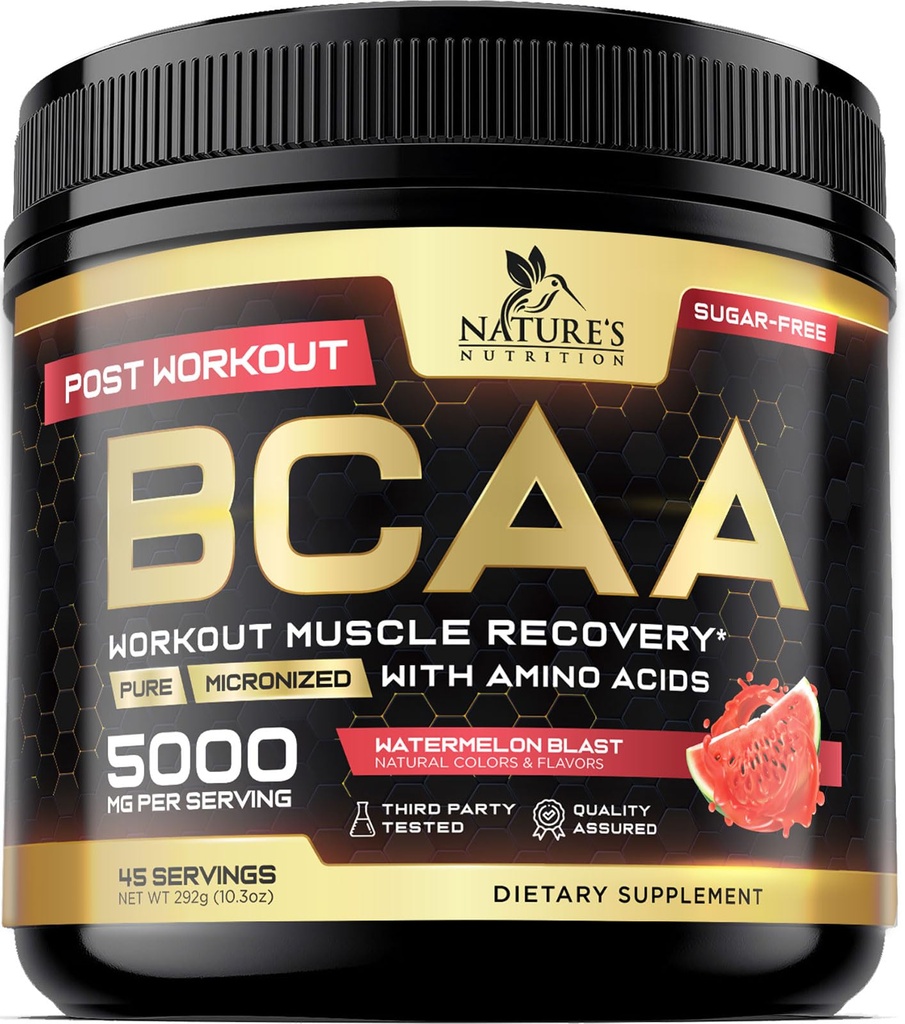 Muscle Recovery Drink Powder with BCAA, L-Glutamine & Amino Acids - Best Muscle Recovery Supplements for Post Workout - Sugar Free, Branched Chain Amino Acid Supplement for Women & Men - 45 Servings