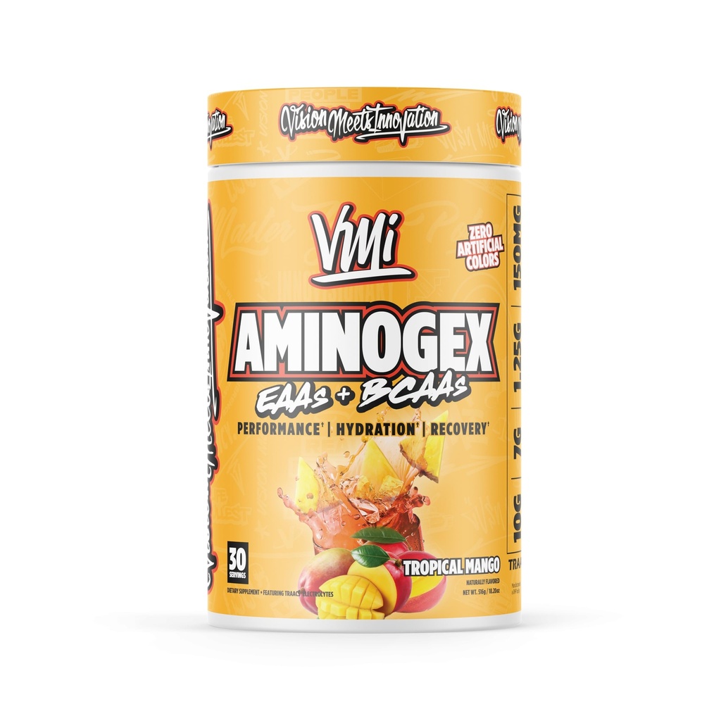Aminogex Ultra | BCAA Powder | Amino Acids + Betaine and Glutamine | Amino Acid Post Workout Recovery Drink | Intra Workout Drink with Electrolytes | (30 Servings) (Tropical Mango, 18.2 ounces)