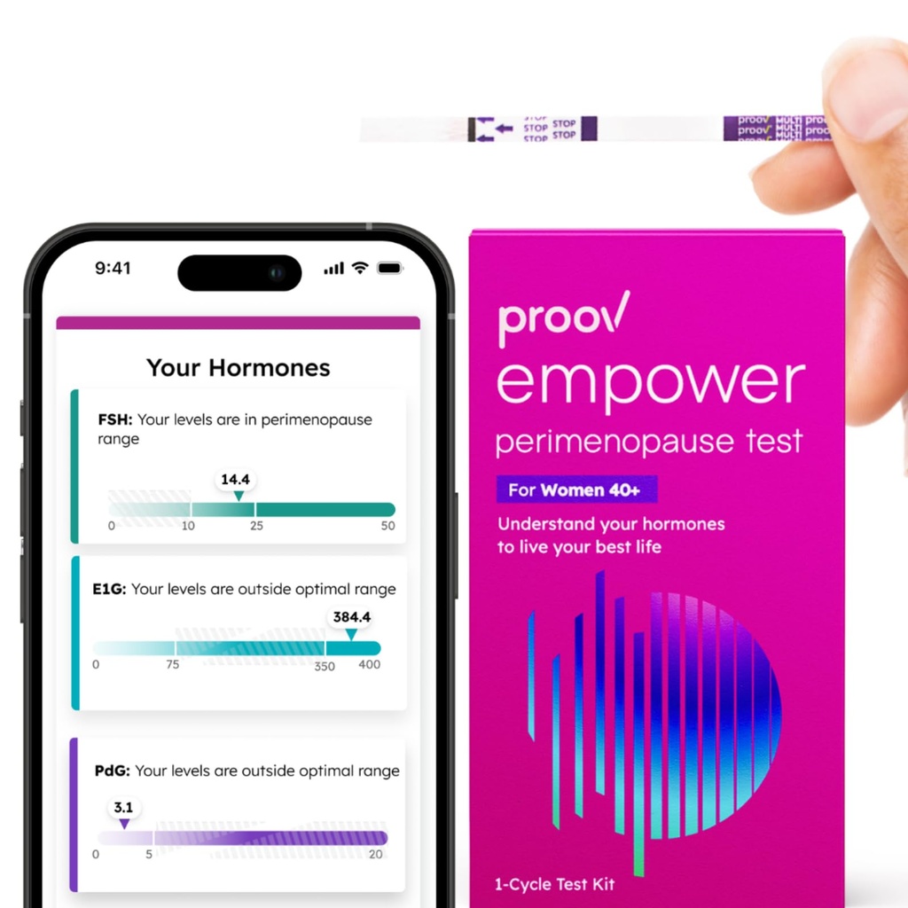 Proov - Empower Hormone Tracker at Home - for Women 30-40 + - understand Your Hormone Balance & Perimenopause Stage - Measures FSH, LH, Estrogen & Progesterone - 1 Cycle Test Kit