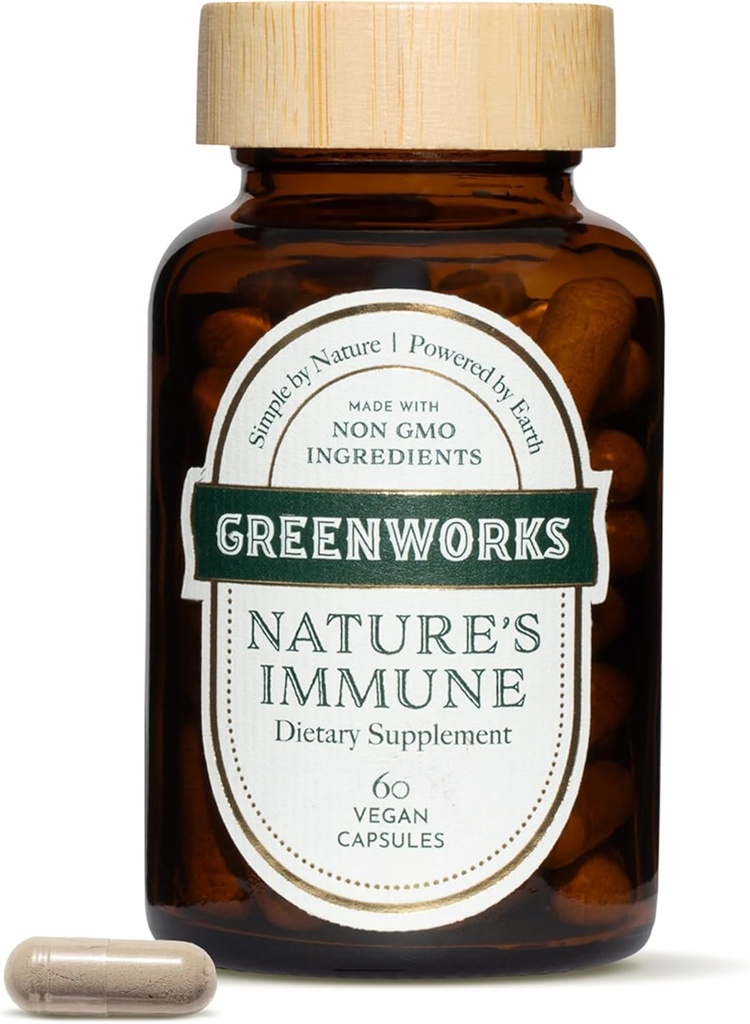 Greenworks Nature 's Immune - Organic Daily Immunity Support with Elderberry, Echinacea, Ginger, Turmeric & Medical Gumrooms - Vegan, Non-GMO, Gluten- Free - 30 Servings