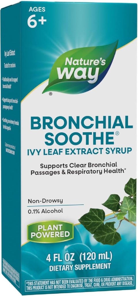 Naturens sätt Bronchial Soothe Ivy Leaf Extract Syrup, stöder andningshälsa *, stöder Clear Bronchial Passages *, Non-Drowsy, 4 Fl Oz (Packaging May Vary)