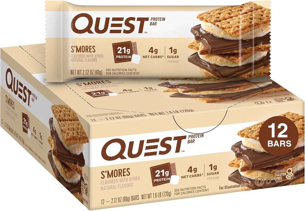 素食营养 S'more蛋白棒, 21g蛋白, 1g糖, 4g Net Carb, Gluten Free, Keto Friend, 12 Counter