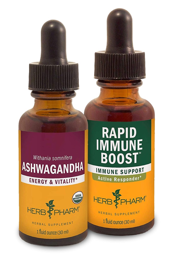 Herb Pharm Ashwagandha & Immune Support Kit - Includes Ashwagandha Extract, 1 Ounce & Rapid Immune Boost Liquid Herbal Formula for Active Immune Support, 1 Ounce