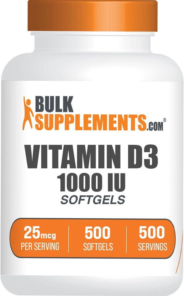BulkSupplements.com Vitamín D3 1000IU Softgels - cholekalciferol, D3 Supplement, Vitamín D 1000 IU - 1 Vitamín D3 Softgel (25 μg vitamínu D) na porciu, 500 g (Pack of 1)