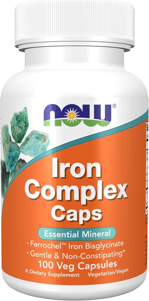 תוספי מזון, Iron Complex Caps, Non-Constipating *, Essential מינרלים, 100 ואג קפסולות