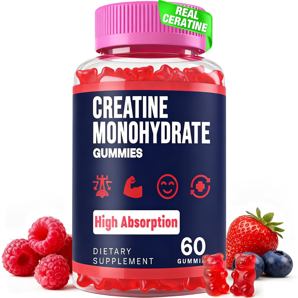 Creatine Monohydrate Gummies for Women & Men, Taurine & B6, Chewable Creatina Pre Workout Gummies for Max Strength & Muscle Growth, Energy, Endurance, Creatine for Men & Women - 1 Pack