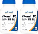 Nutricost Vitamin D3 10 000 IU, 240 Soft Gel Caps (2 Lahvičky)
