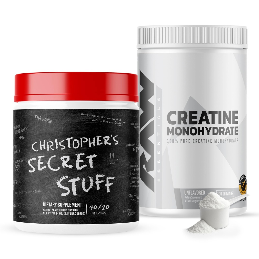 RAW Nutrition Creatine Monohydrate & Thavage (Tastes Like Winning) Pre-Workout Powder Bundle