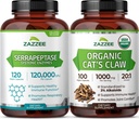 Zazzee Organic Seasonal Wellness Bundle | Organic Cat’s Claw 20:1 Extract Plus Serrapeptase Enzyme Capsules | Non-GMO Vegan & ISO Lab Tested