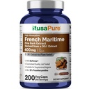 NusaPure French Maritime Pine Bark Capsules, 400 mg, 200 Veg Capsules (Non-GMO, Vegan)