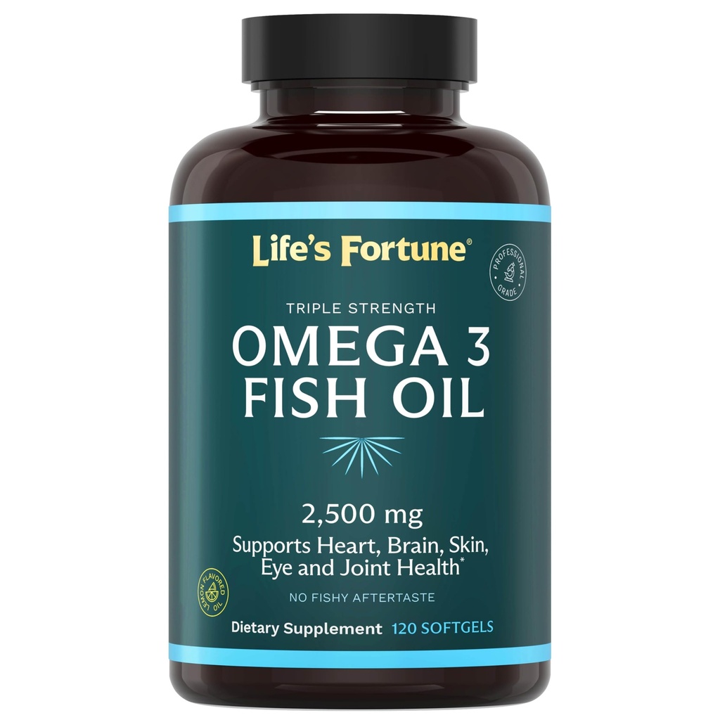 Life's Fortune Fish Oil Omega 3 Concentrate Supplement 2500 mg, 120 Softgels, High Potency, EPA & DHA Fatty Acid - Heart, Brain, Skin, Joints - Non GMO