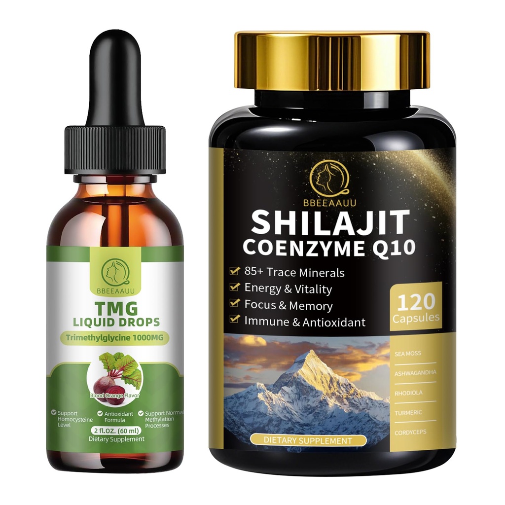 TMG Supplements 1000MG - Trimethylglycine Liquid Drops & Shilajit for Men with Sea Moss & Ashwagandha