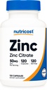 Nutricost Zinc Citrate (50 mg) 120 Capsules - Zinc Citrate Supplement for Men & Women, Vegan