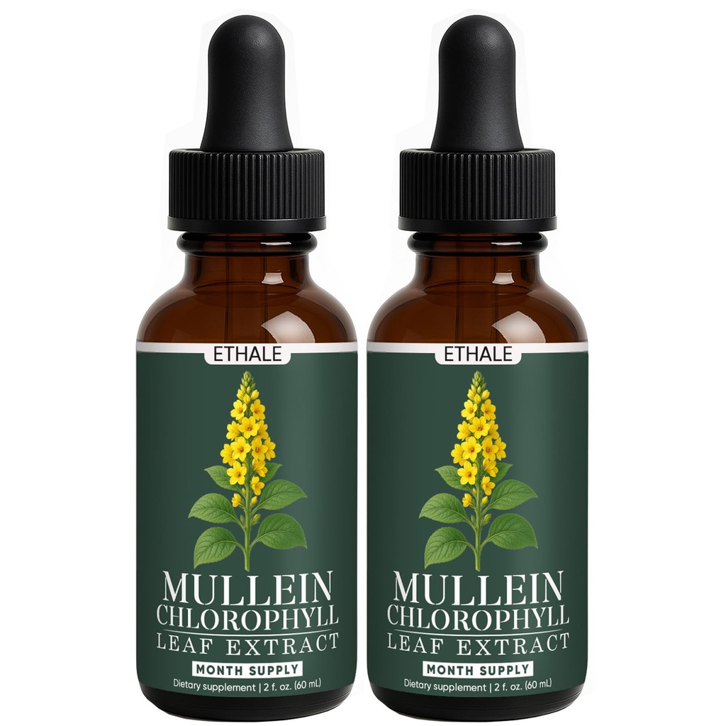 ETHALE Mullein Drops for Lungs – Natural Herbal Supplement with Mullein Leaf & Chlorophyll – Daily Lung and Breathing Support – 30 Day Supply, Non-GMO, Plant-Based Formula (2)