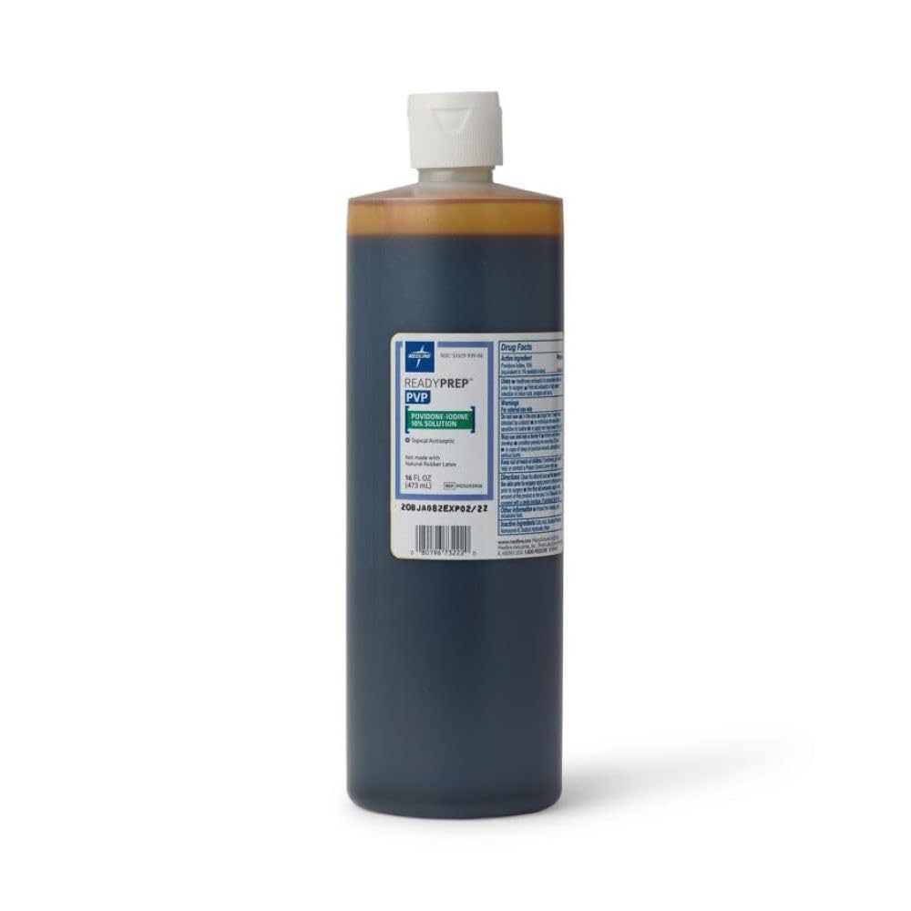 Medline Povidone Iodine Prep Solution, Pint – 10% Povidone Iodine, 1% Available Iodine – Surgical & First Aid Antiseptic