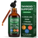 High Potency Thyroid Support Liquid - Supports Energy Levels, Mental Clarity & Metabolism Boost - with Iodine, Zinc, Selenium & Ashwagandha - Sublingual Drops for Women & Men, 4oz