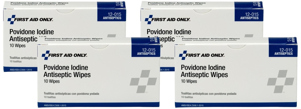 First Aid Only 12-015 Antiseptic Povidone PVP Iodine Wipe (Box of 10) (Pack of 4)