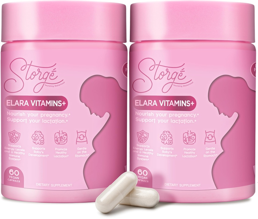 Elara Prenatal & Postpartum Vitamins, 5-MTHF Folate, Choline, Iron, Iodine, Vitamin A & K2, Breastfeeding Support, Energy & Recovery, Vegan, 60 Capsules (2, 120 Caps)