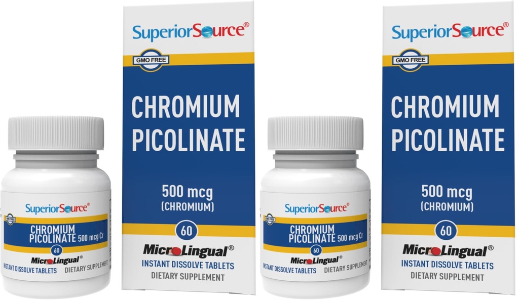 Superior Source Chromium Picolinate - Supplement Formula Supports Healthy Sugar Metabolism - 500 mcg, 50 Instant Dissolve Tablets (Pack of 2)