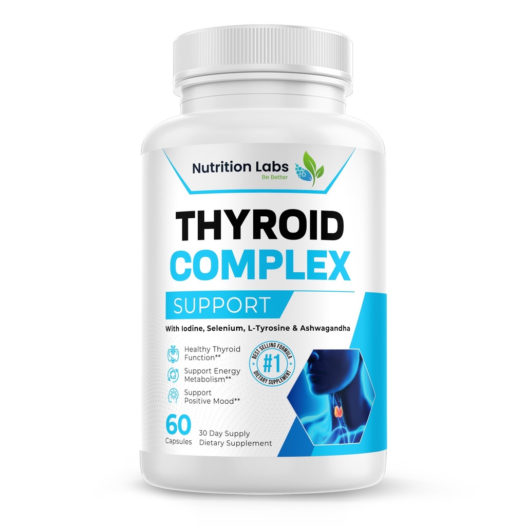 Thyroid Support Advanced Herbal Supplement for Women & Men with B12, Iodine 150 mcg, L-Tyrosine, Bladderwrack, Kelp, Selenium 200 mcg & Ashwagandha. Mood Enhancer, Increase Energy, Thyroid Health