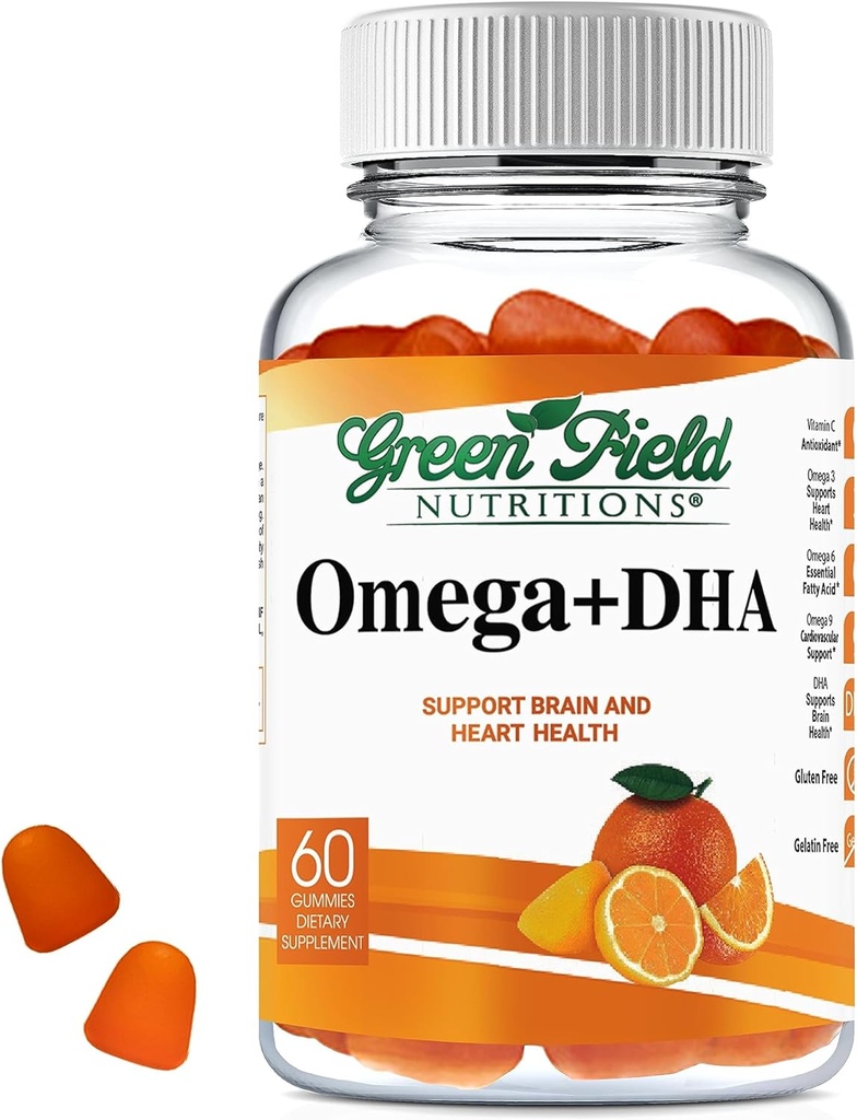 Greenfield Nutritions Halal Omega 3 Pureskeltavia Gummies DHA aikuisille - 60 Gummy Halal vitamiinit, tukee aivot, sydän ja immuunijärjestelmä - Vegaani, ei-GMO Gluteenivapaa liivate-vapaa Halal vitamiini