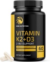 Vitamina D3 K2 5000 IU per il sistema immunitario, Forti Bones & Teeth Support | Vit D3 125mcg, Vitamina K2 MK7 100mcg, Calcio 210mg & BioPerine | 3rd-Party Tested, Non-GMO | 60 capsule (2 mesi di alimentazione)