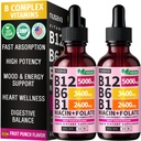(2 Pack) Vitamin B12 and B6 Liquid Drops, B12 Sublingual Vitamin B Complex - B 12 Vitamin 5000mcg - B12 Methylcobalamin for Energy, Brain, and Heart Support with 27,200 mcg, Fruit Punch, 80 Servings