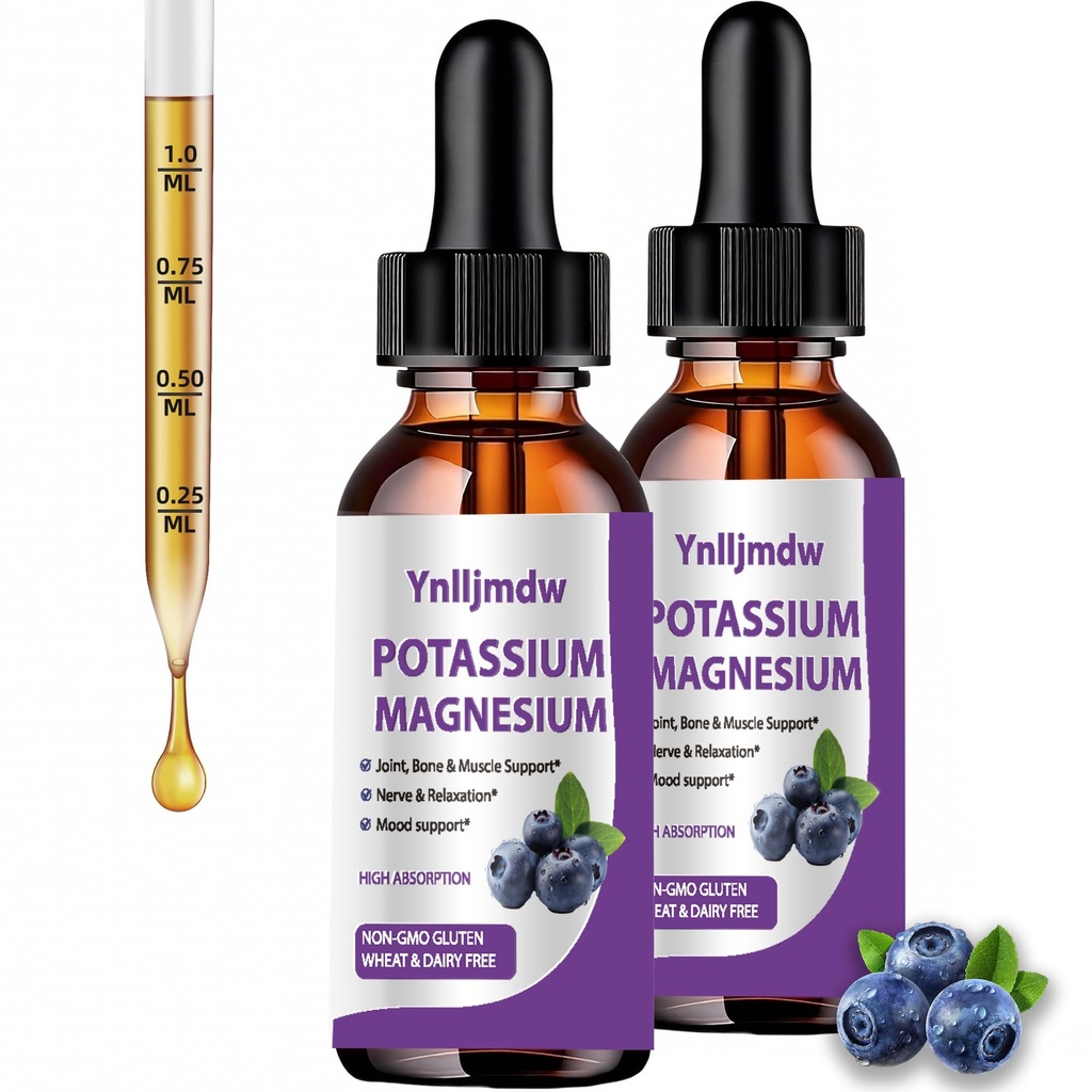 Potassium Magnesium Supplement Liquid Drops 2 Pack,High Absorption Magnesium Complex & Potassium Plus,L-Theanine,Vitamin C,Vitamin B, Leg Muscle Health Support,Bone & Energy & Immune Support