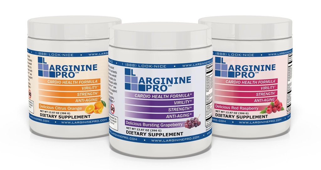 | 5,500mg L-Arginine Plus L-Citrulline 1,100mg Raspberry, Orange & Grape Powder Drink Mix Supplement for Increased Nitric Oxide Production
