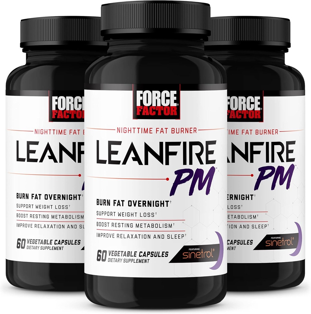 Force Factor LeanFire PM, Svara zaudēšanas tabletes sievietēm un vīriešiem, Fat Burner un Nakts svara zaudēšanas tabletes, lai sadedzinātu tauku, Boost Metabolisms, un uzlabot miega par neticamiem rezultātiem, 60 skaits (iepakojums no 3)
